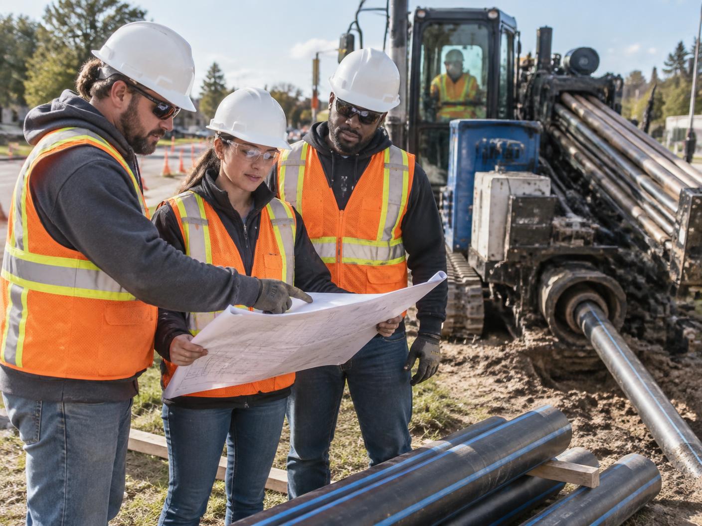 KAN field leadership reviewing construction plans